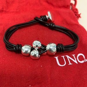 UNO de 50 Bracelet Women Brown strap silver-plated metal beads Charms